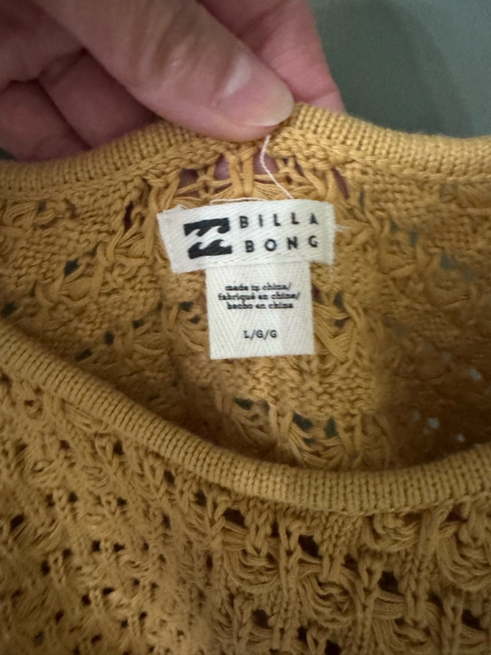 Billabong Crochet Knit Mustard Tank Top - Women’s Sleeveless Crop - Picture 3 of 5